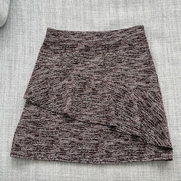 Ann Taylor Loft Skirt Womens XS Pink Black Ruffle Tweed - Picture 1 of 6